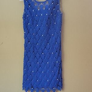 Lilly Pulitzer Vintage Shiloh Blue Lace Jeweled Shift Dress Size 4 $42